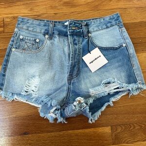 Superdown Distressed Light Blue Jean Shorts